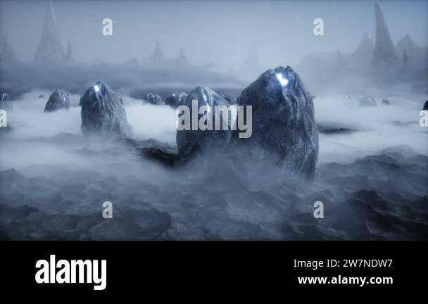 Aliens eggs on alien planet. Mars surface. UFO concept. Realistic 4k ...