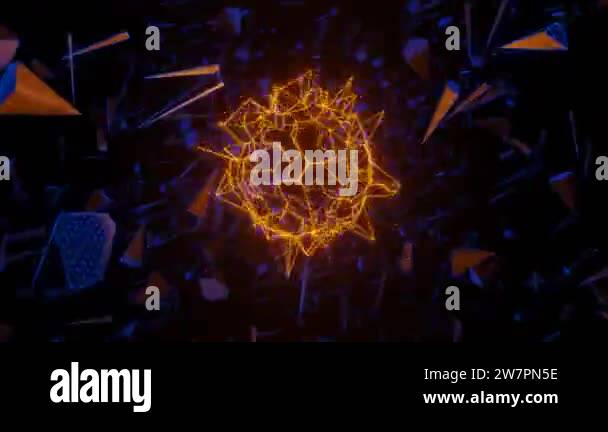 Composti Background Animated background. Pulsating neon sphere of orange light flies ...