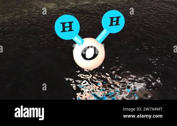 3D Illustration model of the water molecule H2O, H2O floating over ...