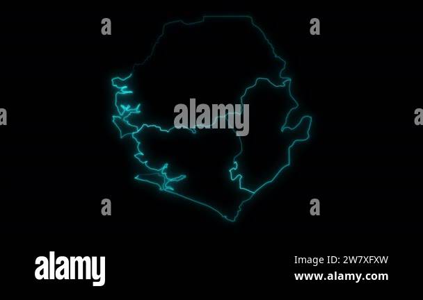 Abstract map outline of Sierra Leone with Provinces glowing outline in ...