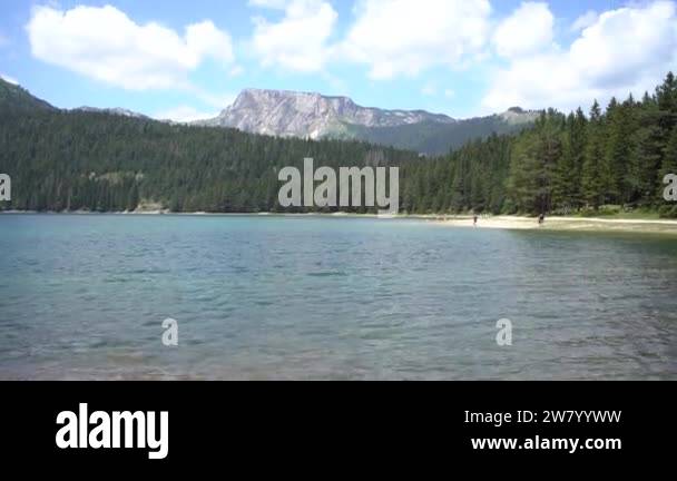 Azure waters of Black Lake, forest edge and mountains in Durmitor ...