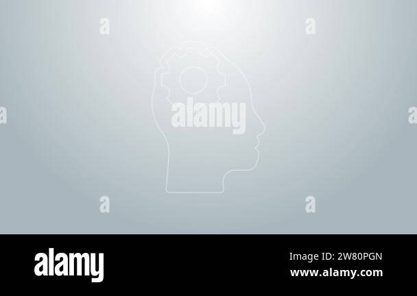 Blue line Human head with gear inside icon isolated on grey background ...