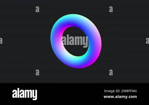 3D intro animation of rotating torus in holographic colors on black ...