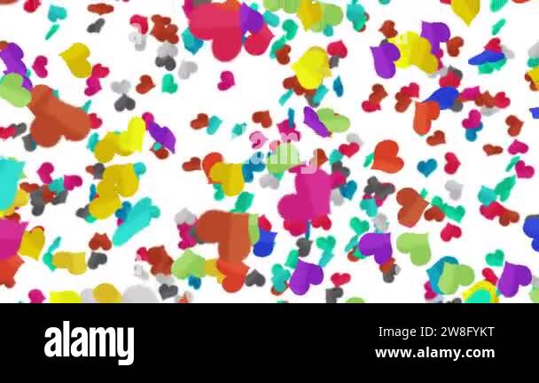 Many colorful hearts floating in air on white background. Heart icons ...