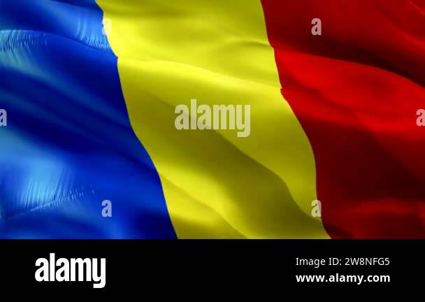 Romanian Sign Romanian flag Closeup 1080p Full HD 1920X1080 footage video waving in ...