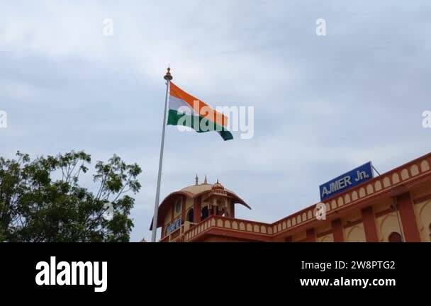 Indian flag is waving in wind, Ajmer, Rajasthan, India Stock Video ...