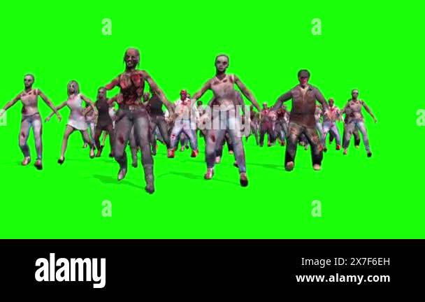 Zombies Incoming Invasion Zombies Horde Runs Front Green Screen 3D Rendering Animation ...