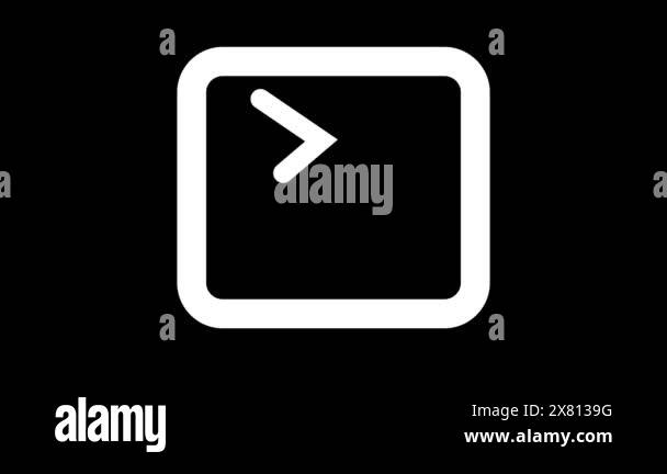 A white command line interface icon on a black background. The icon ...