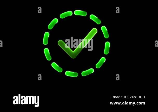 A Glowing Green Check Mark Inside A Dotted Circle On A Black Background