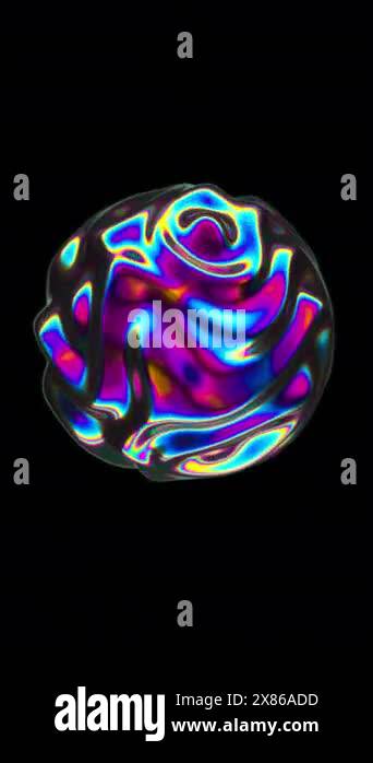 3D Abstract iridescent wavy sphere animation. Vibrant liquid reflection ...