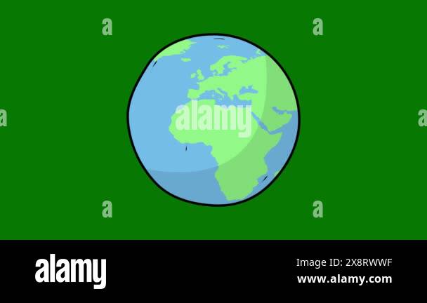 2d cartoon style earth spinning animation, hand drawn planet earth ...