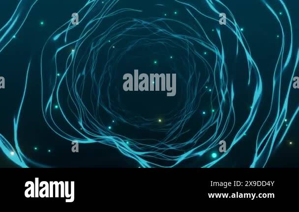 Camera passing through endless infinite loops of irregular glowing ...