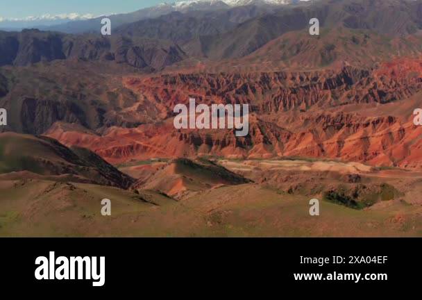 Prone Rocks Flying a drone over the famous Konorchek canyons. View of the red ...
