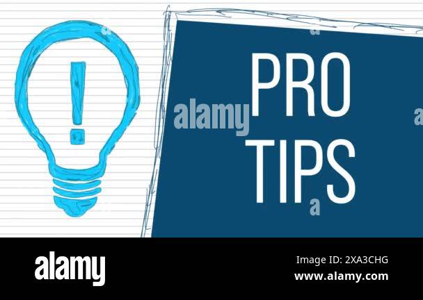 Pro Tips concept image with text and blinking changing various bulb ...