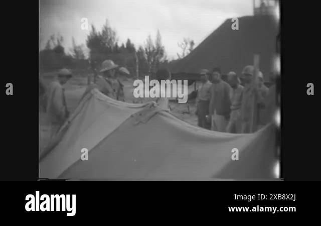 1945 - Japanese prisoners of war on Okinawa Island are being lectured ...