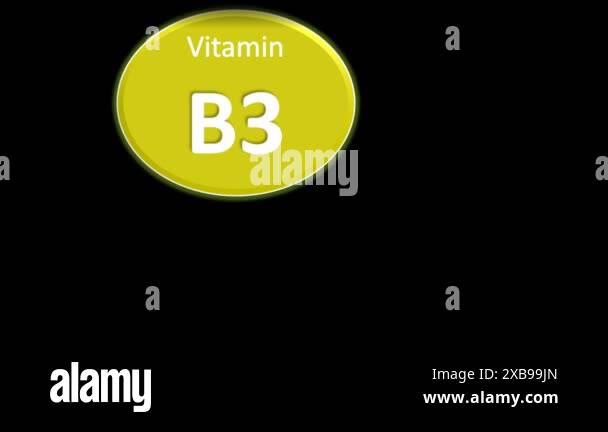 Vitamin B3 with animation in black background in circular form Stock ...