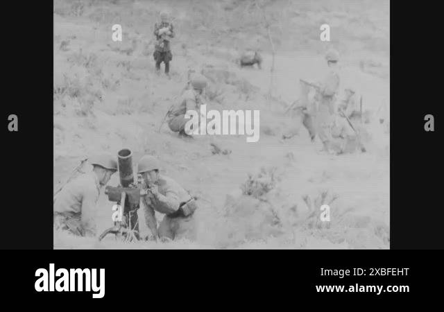 1950s - North Korean soldiers load mortar barrels and fire them Stock Video Footage - Alamy