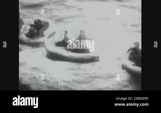 1940s - Inflatable life rafts carry survivors from the USS Essex to the ...