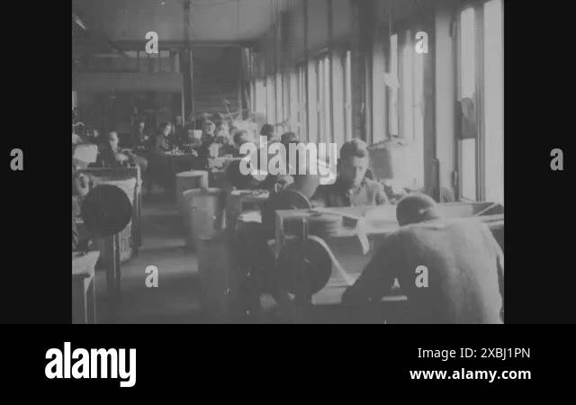 1918 - Men are seen at work inside one of the US Army Signal Corps