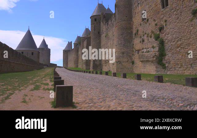 Wall and ramparts at medieval carcassonne castle Stock Videos & Footage ...