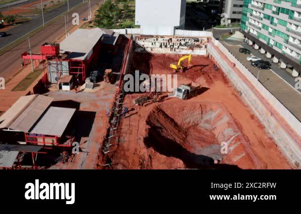 Brasilia, Brazil, June 5 2024 Construction work on the foundation of a ...