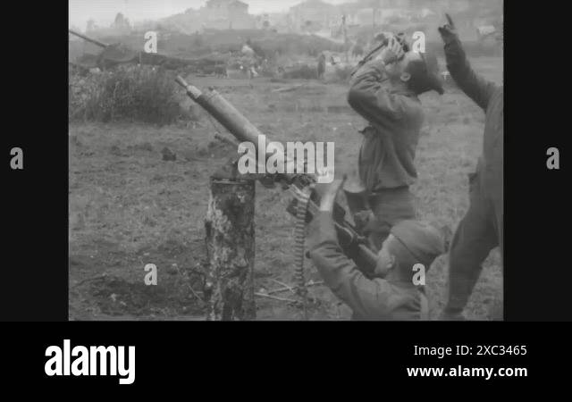 Enemy aircraft are shot down with machine guns in World War One Stock ...