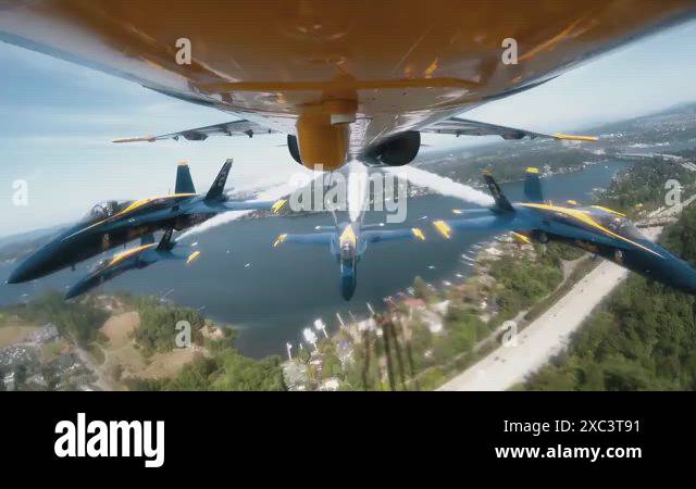 2019 - The US Navy Blue Angels fly over Seattle in the Boeing Seafair ...