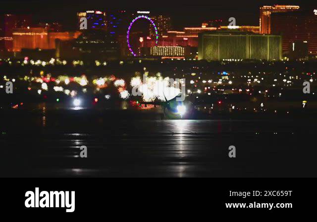 2023 Las Vegas Strip in background, U.S. Airforce fighter jets night