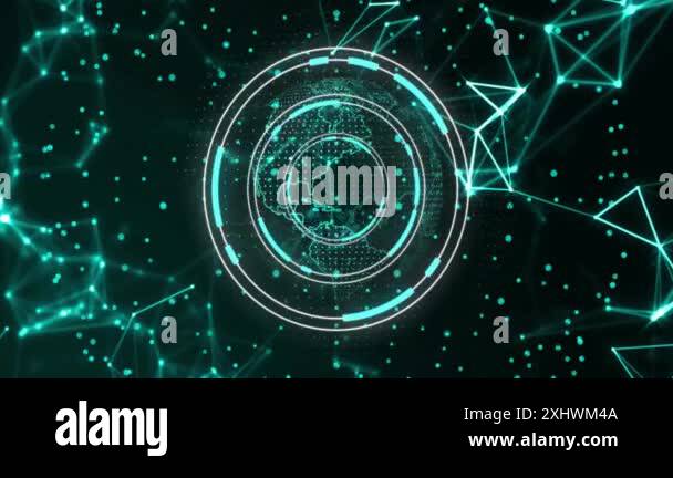 Futuristic digital interface with rotating circles and geometric shapes ...