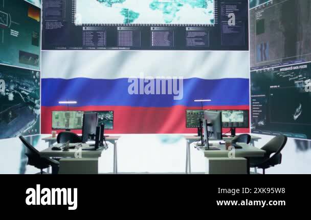 Empty military command center drone control agency with the russian ...