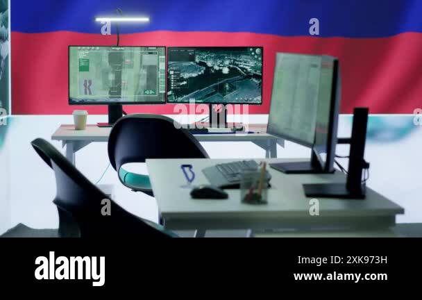 Empty military command center drone control agency with the russian ...