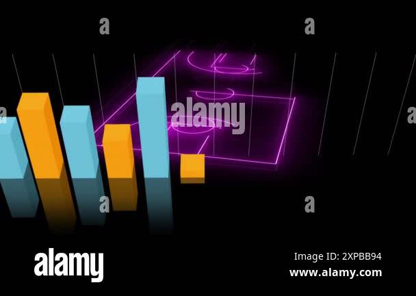 Animating bar chart over neon basketball court background. Animation ...