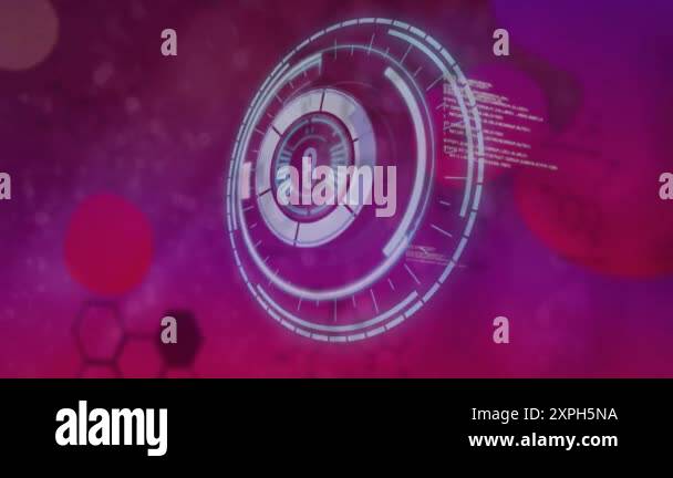 Rotating circular elements in futuristic digital interface animation ...