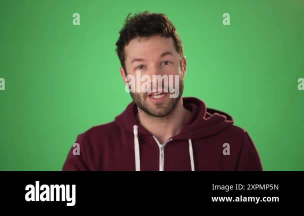 Close up head shot portrait man applicant on green screen chroma key ...