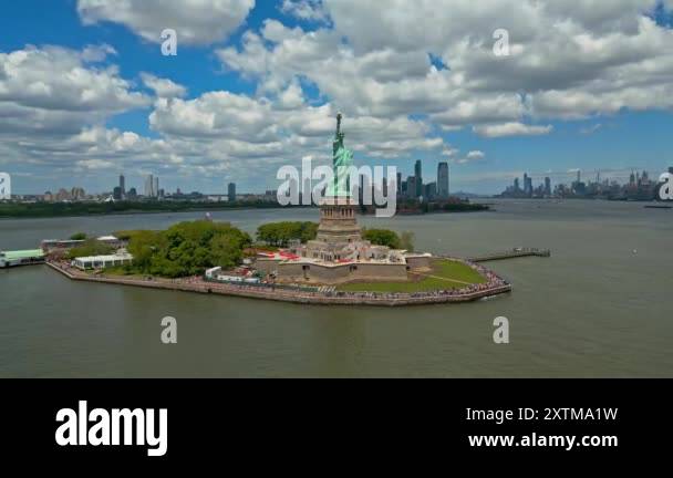 Panoramic aerial view Statue of Liberty in New York City, NY, USA. The ...