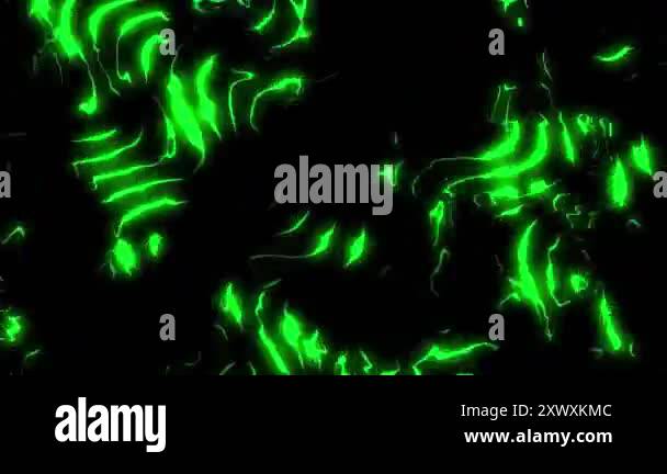 An abstract image showcasing green neon light trails on a black ...
