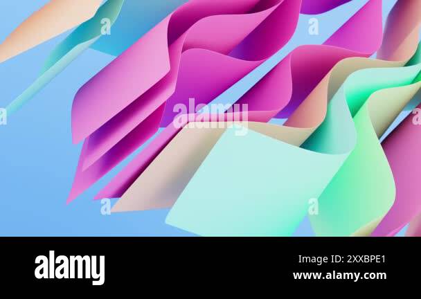 3D render of abstract animation of beautiful colorful ribbons with soft ...