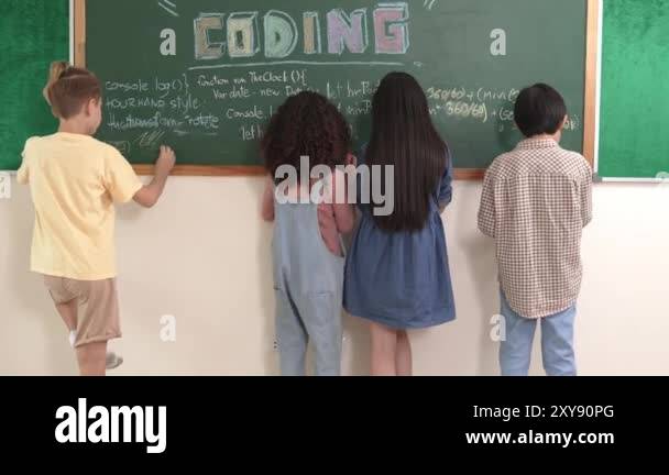 Back view of smart student writing coding engineering prompt and ...