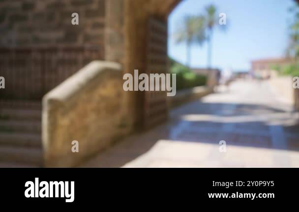 Blurry outdoor scene in mallorca with defocused background and people ...