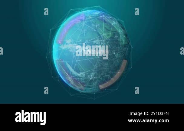 Digital globe with data processing animation over world map and network ...