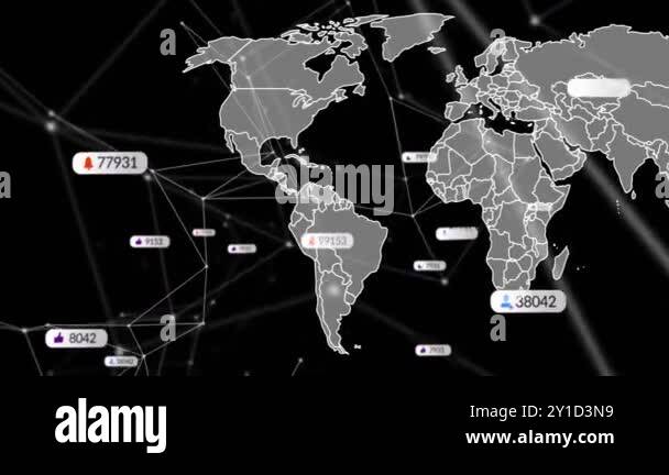 Global network connections and data points animation over world map ...