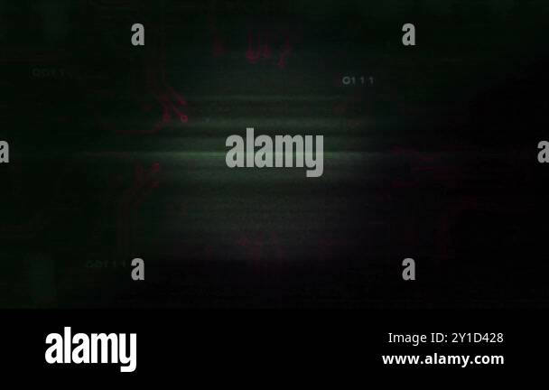 Binary code and circuit board animation over dark background with red ...