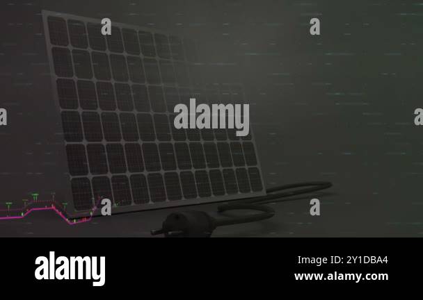 Solar panel with power plug and financial data chart animation ...