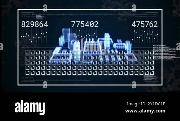 Data visualization animation with bar graphs and numbers over digital ...