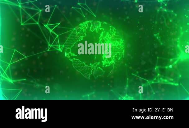 Green digital globe with network connections, data processing animation ...