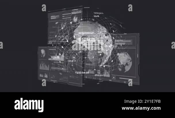 Global data visualization and analytics animation over digital world ...