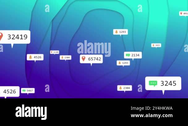 Location and notification icons animation over gradient blue and green ...