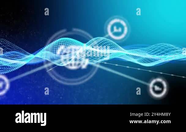 Digital network connections and data flow animation over blue abstract ...