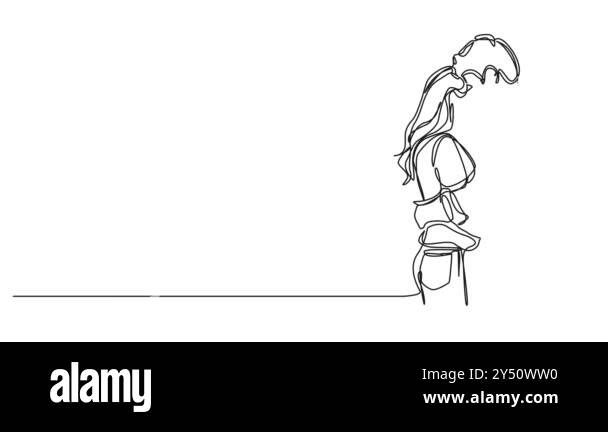 animated continuous single line drawing of young couple hugging, line ...