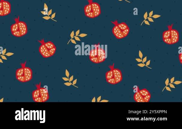 Rosh Hashanah background with symbols: pomegranate on a seamless loop ...